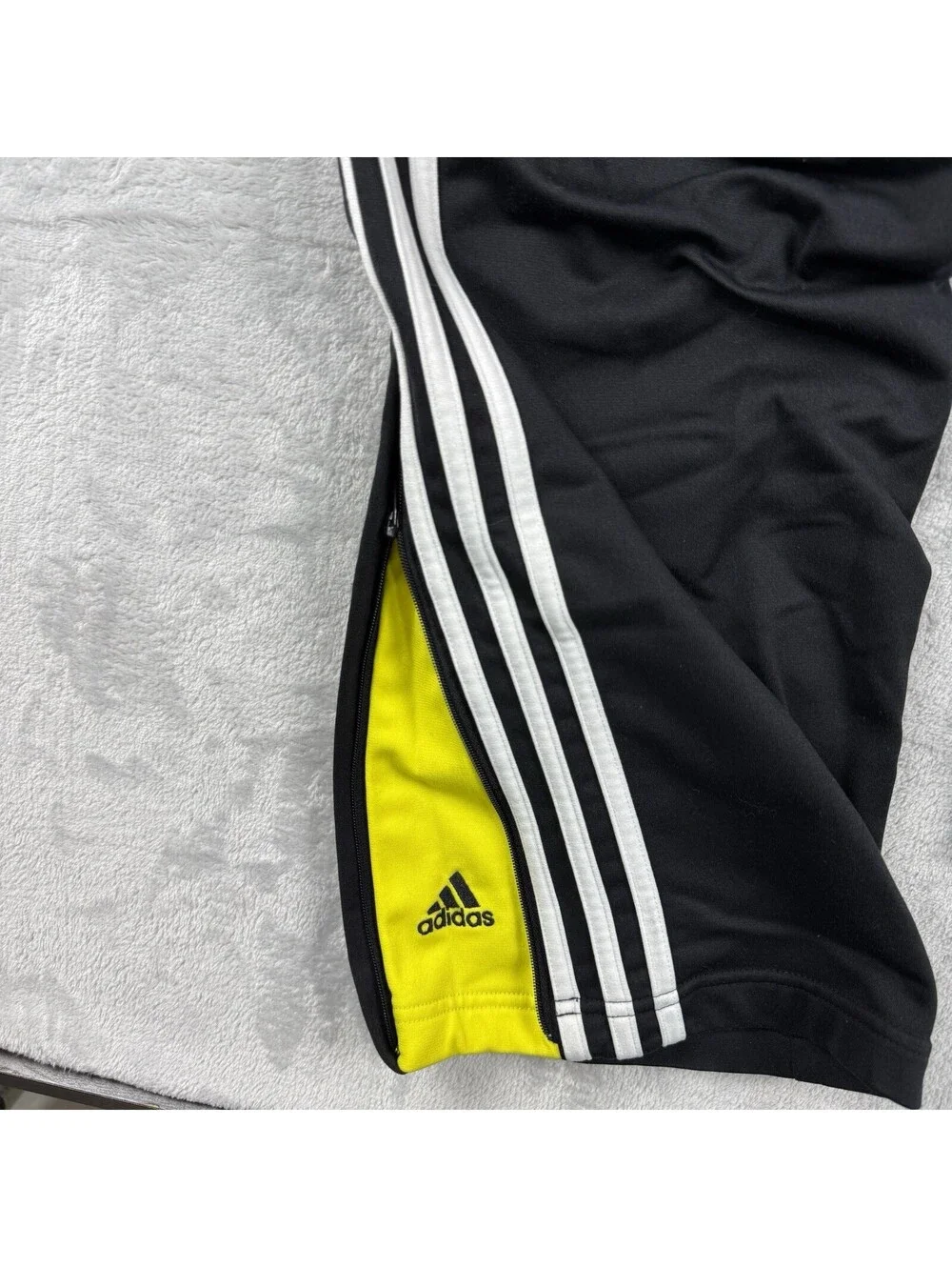 Adidas Men’s Small Black 3-Stripes Track Pants Yellow Ankle Zip Soccer Y2K Baggy
